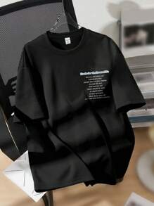 SHEIN Tricou cu mânecă scurtă, lejer, cu imprimeu simplu cu slogan, vară