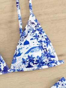 SHEIN Swim 夏季海灘女士花卉印花比基尼套裝，適用於度假 - 彩色 - 查看 3