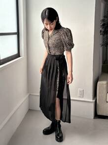 FRIFUL Women's Long Leopard Print Patchwork 2 In 1 Dress Sundress Maxi Dress - Black - View 7