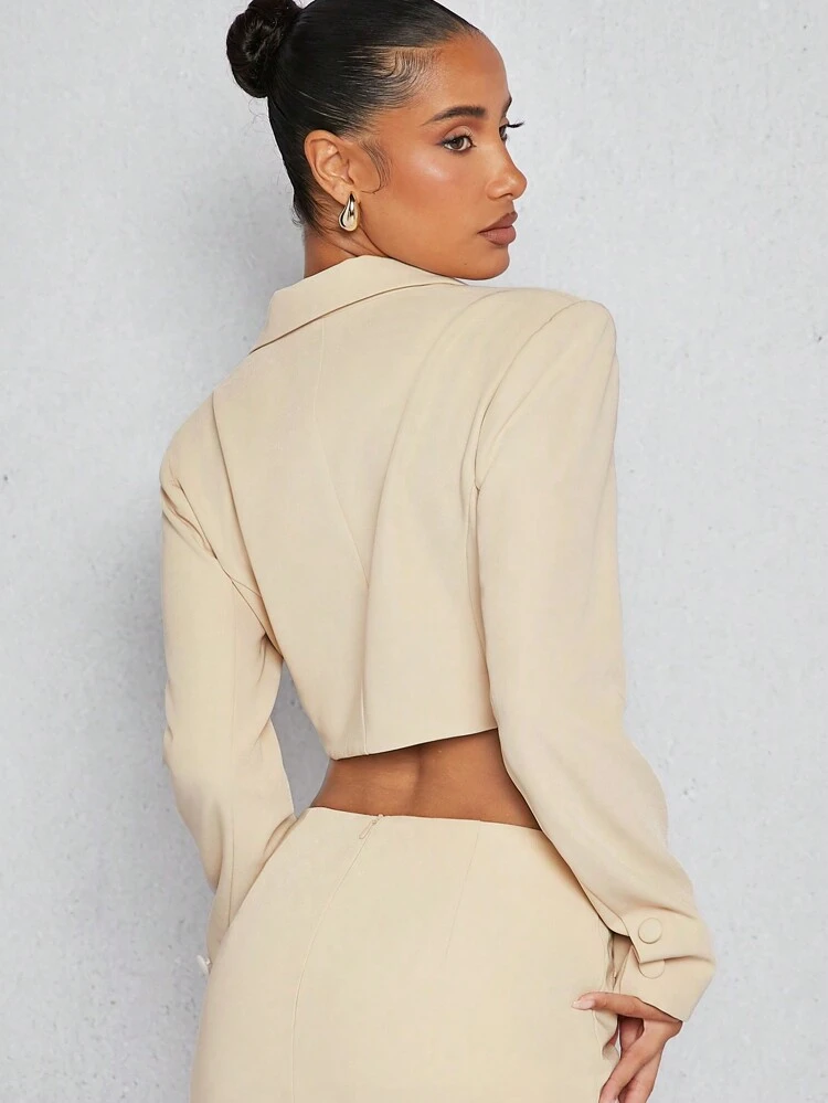 Solid Crop Curve Hem Lapel Neck Long Sleeves Blazer