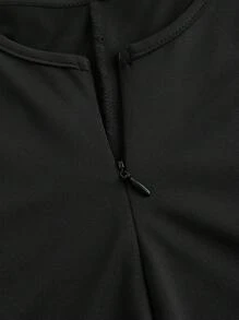 Slaydiva 女士加大码连体裤，适合日常和休闲穿着。修身拉链短袖踝长连体裤 - 黑色 - 查看 4