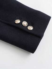 Lapel Double-Breasted Overcoat - Navy Blue - View 5