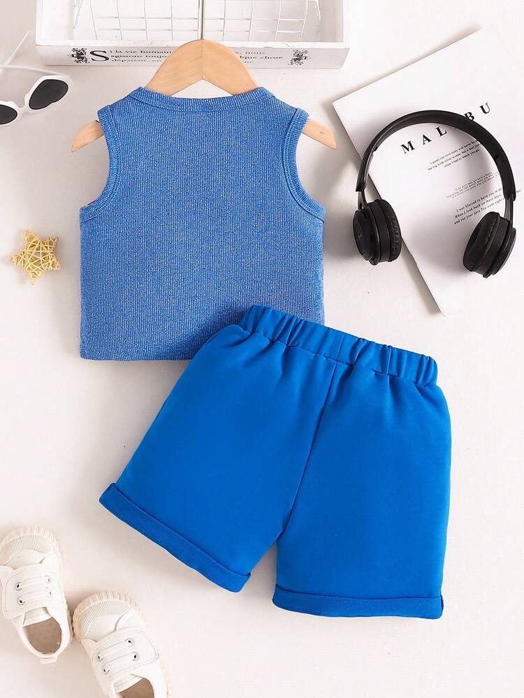 Young Girl 2pcs/Set Casual Sports Sleeveless Top And Letter Print Shorts Fashion Outfit For Summer
