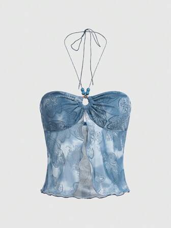 Hippie Women's Paisley Print Split Hem Halter Neck Top