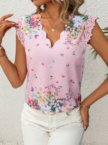 SHEIN Clasi Của phụ nữ In hoa Viền ren Áo sơ mi Đối với Mùa xuân/Mùa hè - Nhiều màu - Xem 6