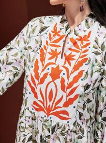 Al Najma 花卉印花鈴袖休閒連衣裙 - 黃色 - 查看 4