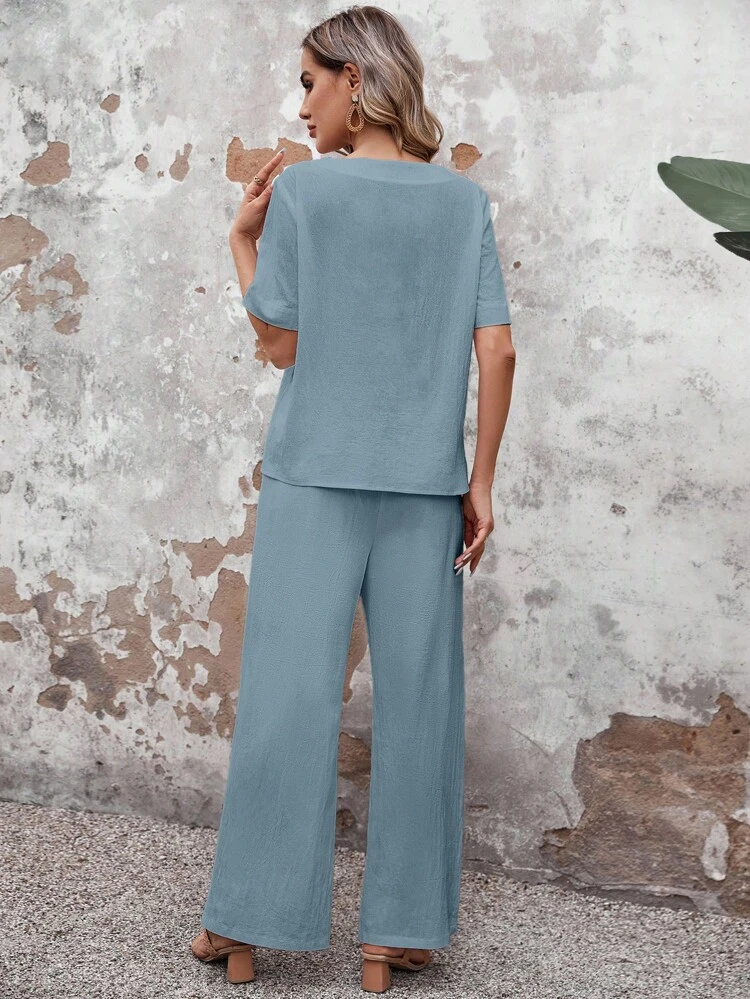 Women's Plain Loose Fit Suit With Buttons Down The Front For Spring/Summer Vacation