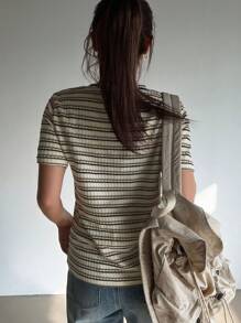 DAZY 女士短袖条纹T恤夏季 - 彩色 - 查看 2