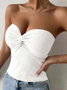 Chiquease Của phụ nữ Mùa hè Trắng Xoắn Xu hướng: Cắt giảm Áo Bandeau - trắng - Xem 6