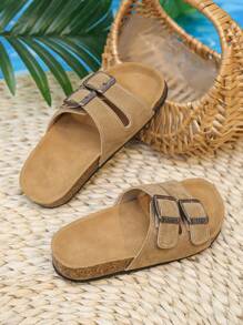 夏季男女兼用海灘搭扣涼鞋，舒適防滑波扣拖鞋適用於兒童 - 卡其色 - 查看 1