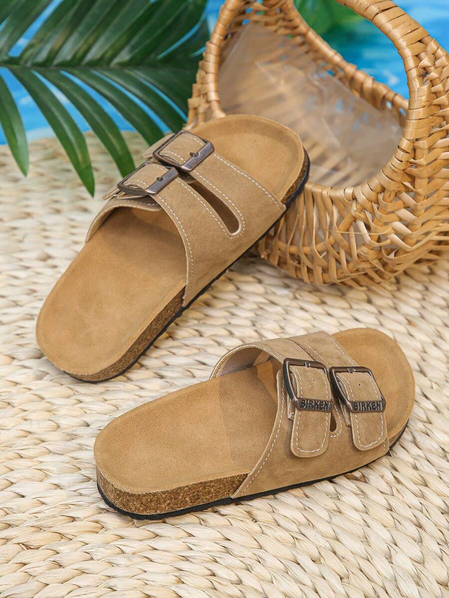 夏季男女兼用海灘搭扣涼鞋，舒適防滑波扣拖鞋適用於兒童 - 卡其色 - 查看 1