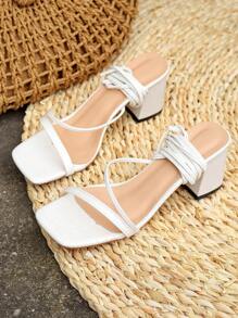 2024 New Arrival Sexy White High Heel Sandals For Back-To-School Season, Women's Spring/Summer Fashionable And Comfortable Crossed Party/Wedding Fairy Style Square-Toe High Heel Sandals - White - View 8