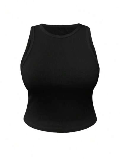 SHEIN 大碼純色鬆緊針織貼身背心