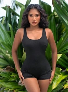 SHEIN Swim Của phụ nữ Một miếng Không tay Đồ bơi - màu đen - Xem 6