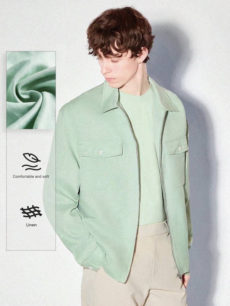Men's Linen Weave Casual Jacket, Spring & Summer Long Sleeve, For Fall Winter