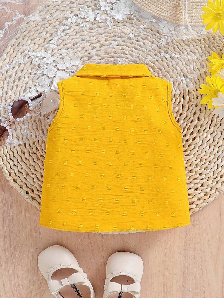 Baby Girl Summer Casual Swiss Dot Halter Top With Ruffle Hem, Sleeveless