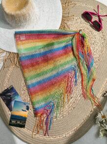 Costavie 女士彩色碎片拼接流蘇綁帶前開襯衫，適合夏季海灘 - 彩色 - 查看 4