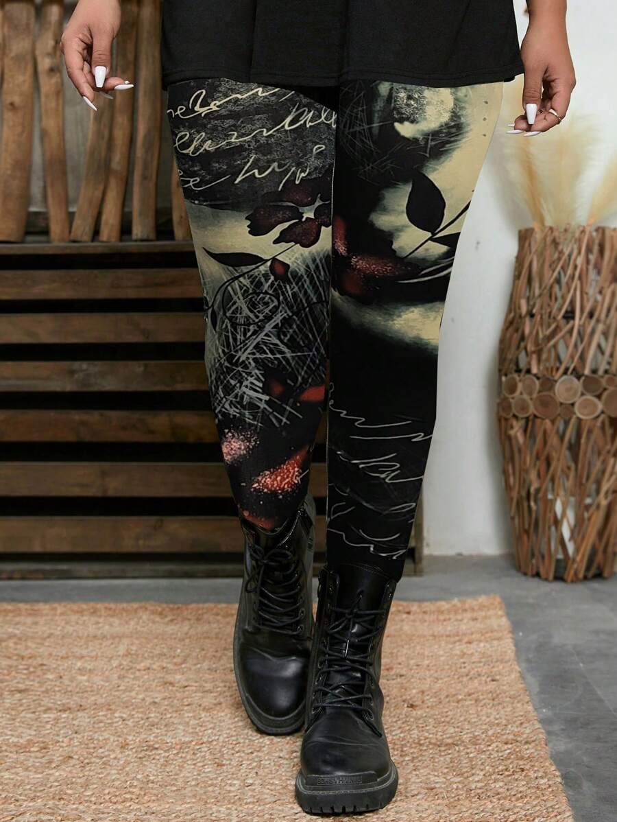 Flirla 大尺碼全長印花緊身褲 - 彩色 - 查看 1