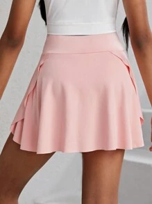 SHEIN Tween Girl Knitted Solid-Colored Shorts Skirt With Built-In Pocket And Safety Shorts - Pink - View 2