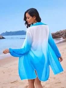 Swim Vcay 夏日海灘漸變和服，隨機印花領，適用於戶外活動 - 彩色 - 查看 2