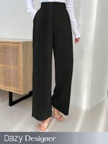 Dazy Designer Ladies' Business/Office Loose Fit Suit Pants Linen - Black - View 3
