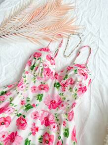 Soleia 女性花卉印花v領細肩帶連身裙 - 彩色 - 查看 2