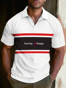 Manfinity Homme Men's Letter Print Color Block Polo Shirt - White - View 1