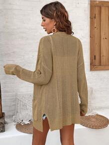 EMERY ROSE 女式雙口袋休閒春季開衫,開放式前裝和下垂式設計 - 駝色 - 查看 2