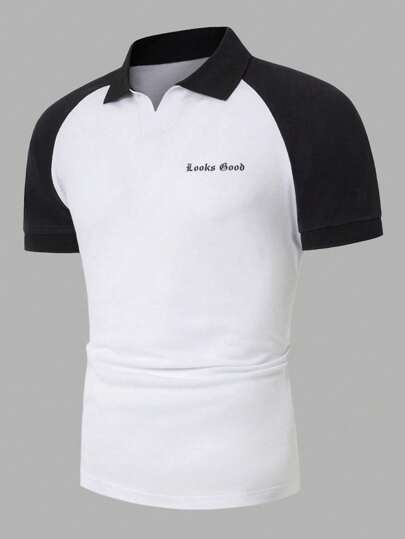 RueChic Men Letter Embriodery Regular Polo Shirt