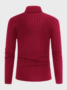 EURMUSE Men's Solid Color Turtleneck Sweater - Burgundy - View 2
