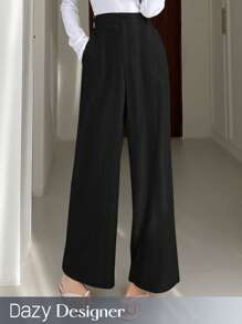 Dazy Designer Ladies' Business/Office Loose Fit Suit Pants Linen - Black - View 1