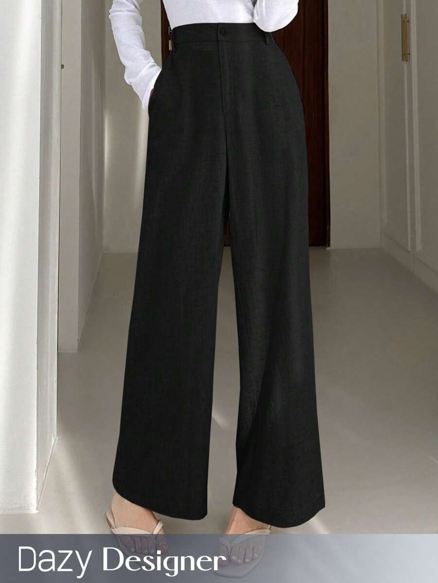 Dazy Designer Ladies' Business/Office Loose Fit Suit Pants Linen - Black - View 1