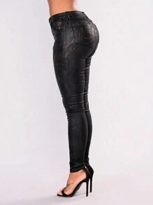 Apperloth A Quần skinny cạp cao in họa tiết bóng bẩy kiểu vintage, ống côn thoải mái, phong cách punk gợi cảm dành cho lễ hội âm nhạc, màu đen. - màu đen - Xem 3