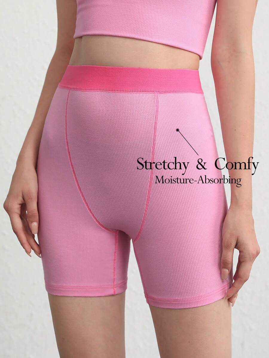 Ocili Leisure Stretchy & Comfy Ribbed High Waist Cycling Shorts Lounge Shorts - Pink Sleep Shorts - Pink - View 1