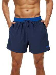 Manfinity KASUA Men's Drawstring Simple Beach Shorts,Hawaiian - Blue - View 6