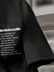 SHEIN Tricou cu mânecă scurtă, lejer, cu imprimeu simplu cu slogan, vară