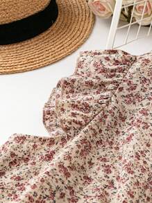 SHEIN LUNE Đầm cổ chữ V in hoa cỡ lớn thanh lịch cho mùa hè dành cho nữ - Bụi hồng - Xem 5