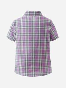 SHEIN Tween Girl Fashionable Plaid Short Sleeve Shirt, Summer - Purple - View 2