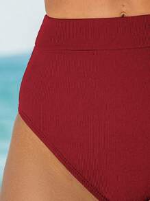 SHEIN Swim Calcinha De Biquíni Cintura Alta De Cor Sólida - Vermelho - Visão 3