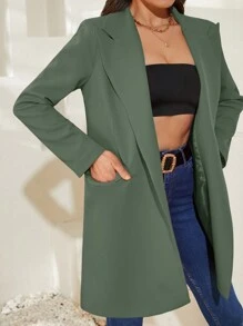 EURMUSE 女式翻領長袖西裝外套 - 軍綠色 - 查看 3