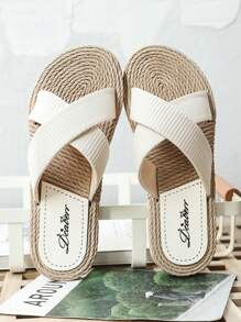 女士極簡交叉帶拖鞋涼鞋，時尚戶外 EVA 休閒鞋