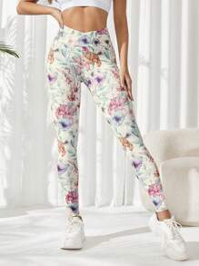 SHEIN Sovereign Charm Floral Print Sports Leggings Yoga Women Pants