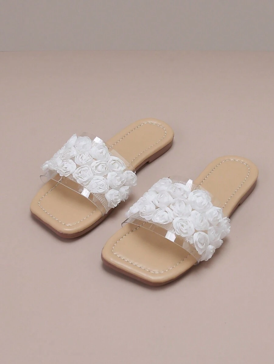 儿童时尚系带白色网眼花朵休闲凉鞋 - 白色 - 查看 1