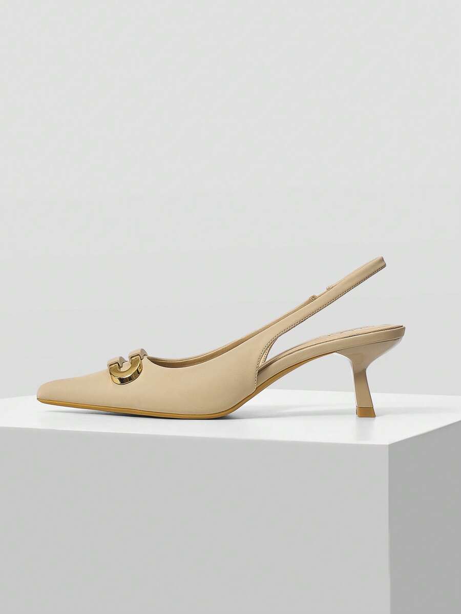 MOTF PREMIUM 女士尖头低跟高跟鞋，适合所有季节日常穿着的度假鞋，夏季促销万圣节圣诞节 - 杏色 - 查看 1