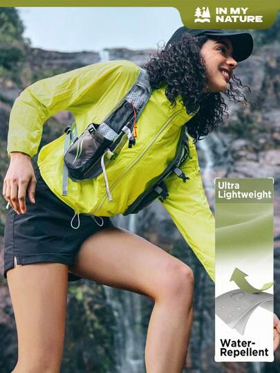 In My Nature Women's Waterproof Skin-Friendly Bright Colored Jacket With High Collar And Long Sleeves, Suitable For Outdoor Activities Such As Hiking, Commuting, Etc.