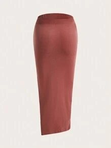 SHEIN Maternity Adjustable Waist Split Thigh Skirt - Dusty Pink - View 2