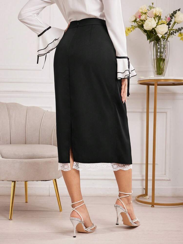 Women's Elegant Lace Splicing Mid-Length A-Line Skirt