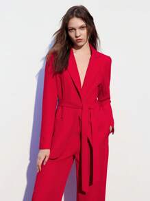 Maija Ladies' Solid Color Burgundy Lapel Long Sleeve Suit Jacket And Pants Work Suit - Red - View 1