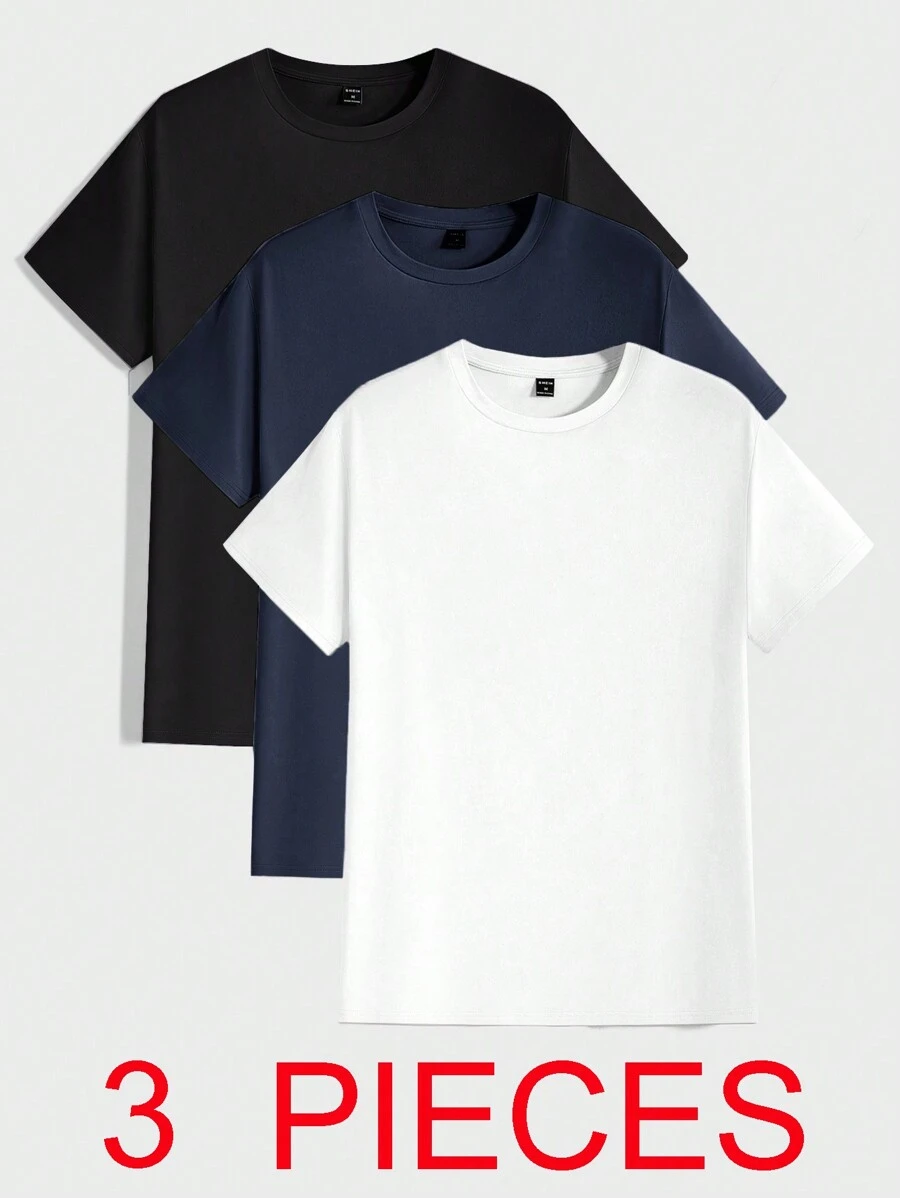 RueChic 100%Cotton Men's Basic Round Neck T-Shirt Set (Multiple Pieces) - Multicolor - View 1