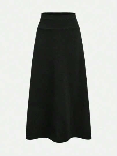 SHEIN Girlism 少女可愛休閒高腰純色經典長A字裙，適用於學校和日常穿著